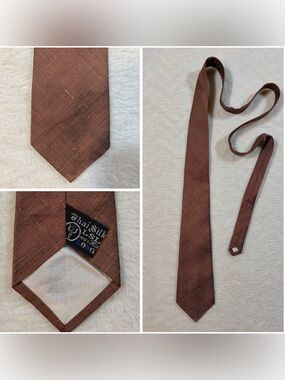 Vintage LSL Men's Brown 100% Thai Silk Woven Handmade Long Solid Classic Tie